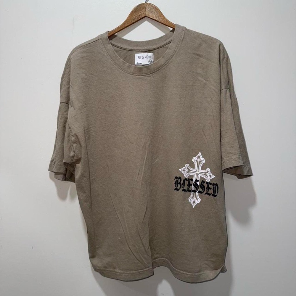 Men's Tan Graphic Tee with 'Blessed' Design